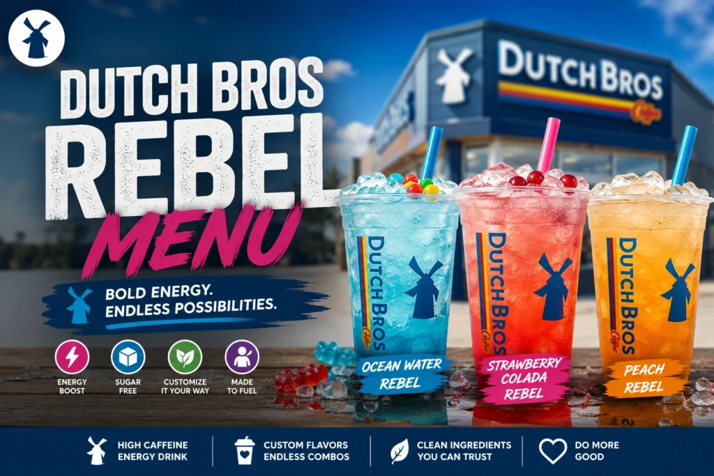 Dutch Bros Rebel Menu – Flavors, Prices, Caffeine & Nutrition Guide (2026) 2 Dutch Bros Rebel Menu